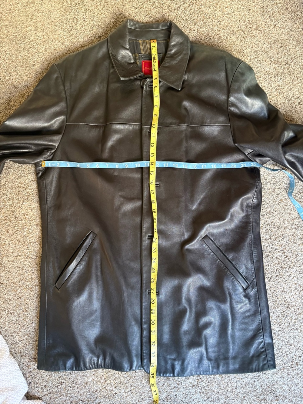 Vintage Cole Haan Men's Black Leather Button-Front Coat size L - Picture 9 of 9